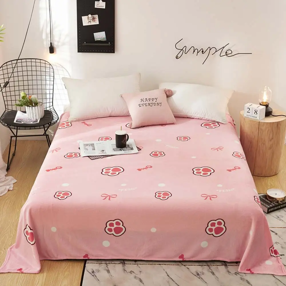 Svetanya 만화 핑크 고양이 발 Bowknot 부드러운 인쇄 낮잠 얇은 여름 담요 플란넬 양털 Plaids 마이크로 화이버 Bedsheet