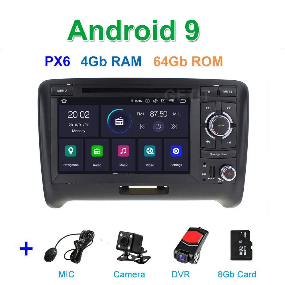 DSP 64G PX6 Android 9 автомобильный DVD видео стерео радиоплеер gps навигация для AUDI TT MK2(2006 - Цвет: PX6 4G CAM DVR SD