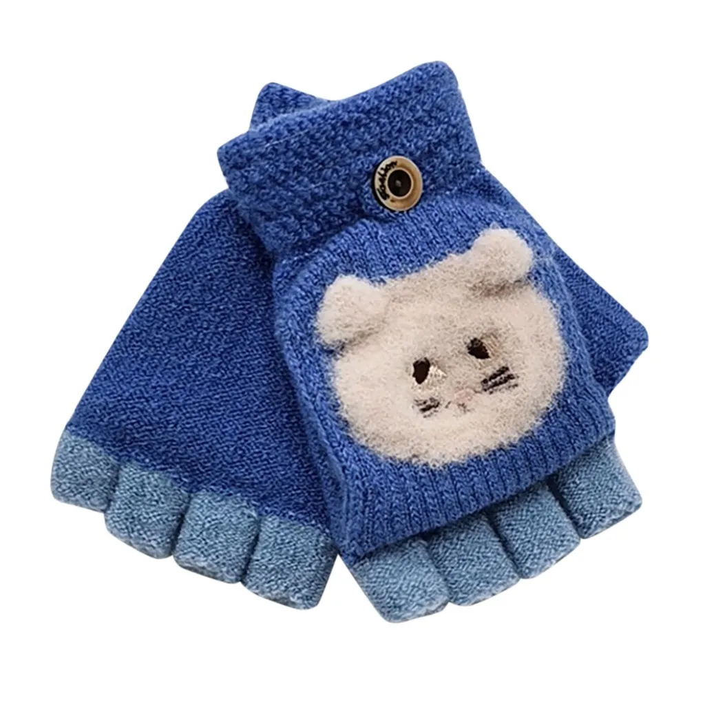 Fashion Baby Gloves Kids Gloves Winter Children Toddler Baby Warm Knitted Convertible Flip Top Fingerless Mittens Gloves - Цвет: Синий