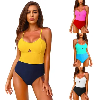

Swimming Suits For Women OnePiece Sexy Monokini Solid Stitching Lady Bathing Bodysuit New Summer Beach Bikini Push Up Beachwears