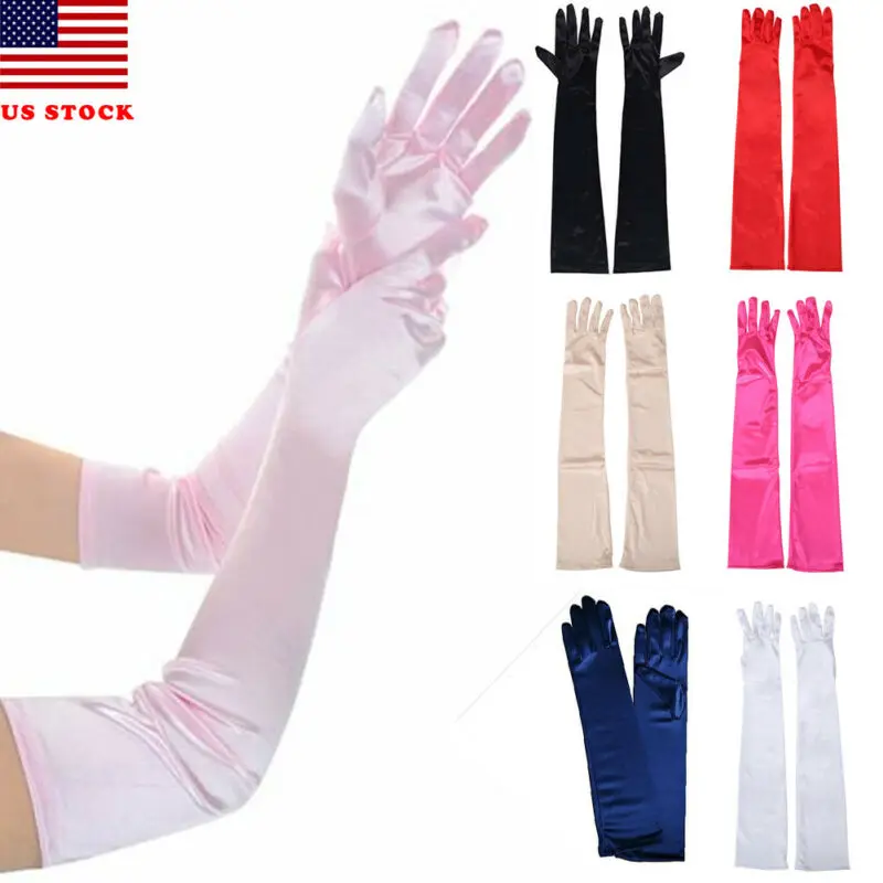 

1 Pair Women Bride Long Lace Arm Elbow Gloves Lace Fingerless Formal Tight Gloves Black White Satin Finger Mittens