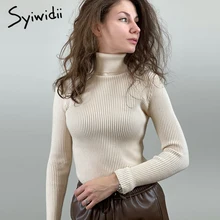 Syiwidii Woman Thicken Sweaters Fall Winter 2021 New Knitted Turtleneck Long Sleeve Ribbed Pullovers Basic Slim Quality Jumpers