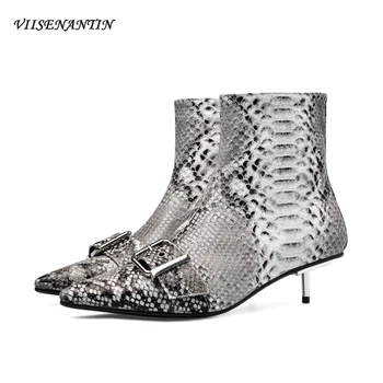

Metal Stiletto Roman Boots High Heel Belt Buckle Leather Short Boots European and American Style Ankle Boots for Women