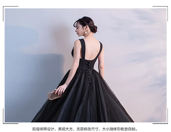 Black Evening Gown Evening Long Backless Evening Gown A- line Dress robe de soiree N3004