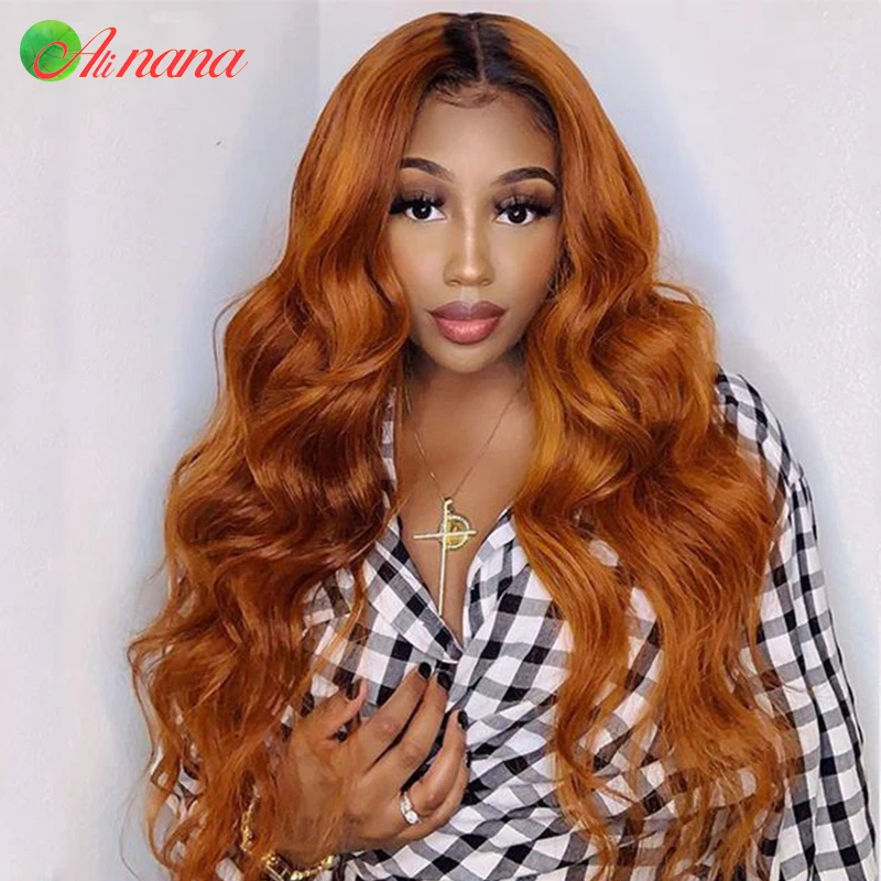 

Peruvian 1B/Orange Color Body Wave Human Hair Wigs 13x4 Lace Frontal Wig Remy Pre-Plucked Wet Wavy Hair For Women 180% Density