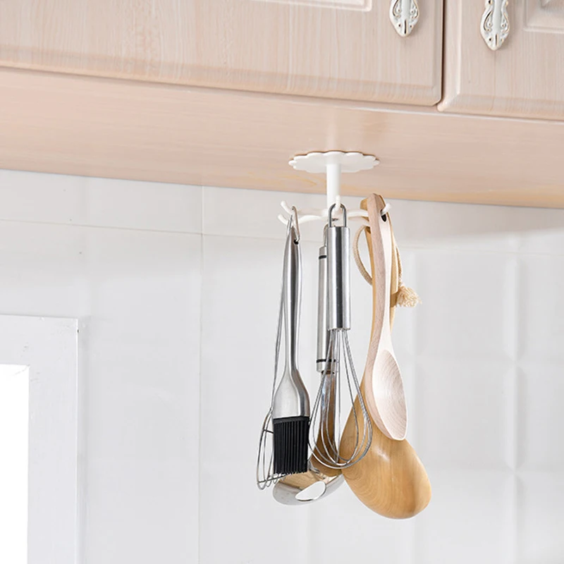 

Hole free wall hanging small object hook, rotatable tableware and sundry rack