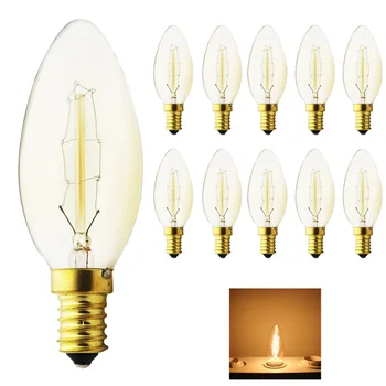 

10X Edison bulb Dimmable retro lamp incandescent ampoule vintage E14 40w 220V For Decor Filament Bulb C35 Pendant Lights Antique