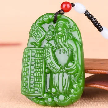 

CARVED GOD WEALTH ABACUS GREEN JADE PENDANT NATURAL CHINESE NECKLACE JADEITE JEWELLERY FASHION LUCKY WOMAN AMULET GIFTS