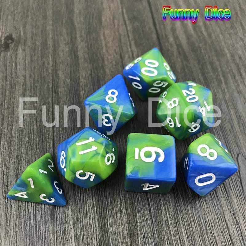 Игральные кости DND 7 шт./компл. красочный набор D4, D6, D8, D10, D10%, D12, D20 «Подземелья и Драконы», новинка, ролевая игра, цифровой, в качестве подарков - Цвет: G47 blue x green