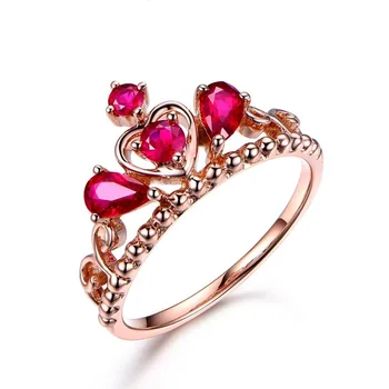 

CHAMSS Vintage Rose Gold Crown Ruby Engagement Ring Elegant Women's Birthday Gift