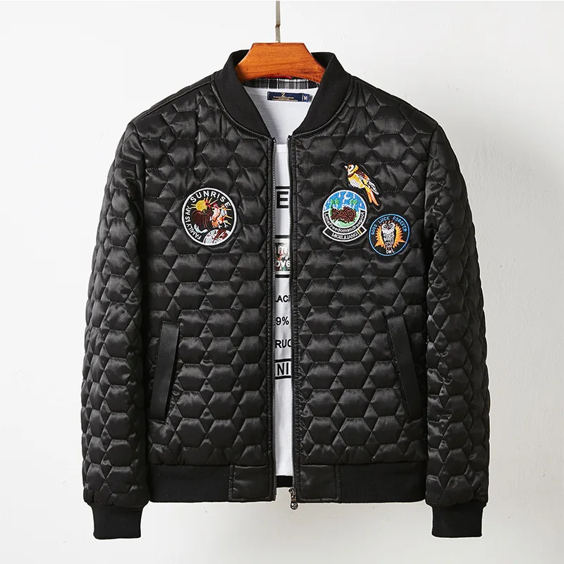 Autumn& Winter New Style Men Embroidered Cartoon Baseball Collar down Jacket Cotton-padded Clothes Slim Fit Large Size Fashion