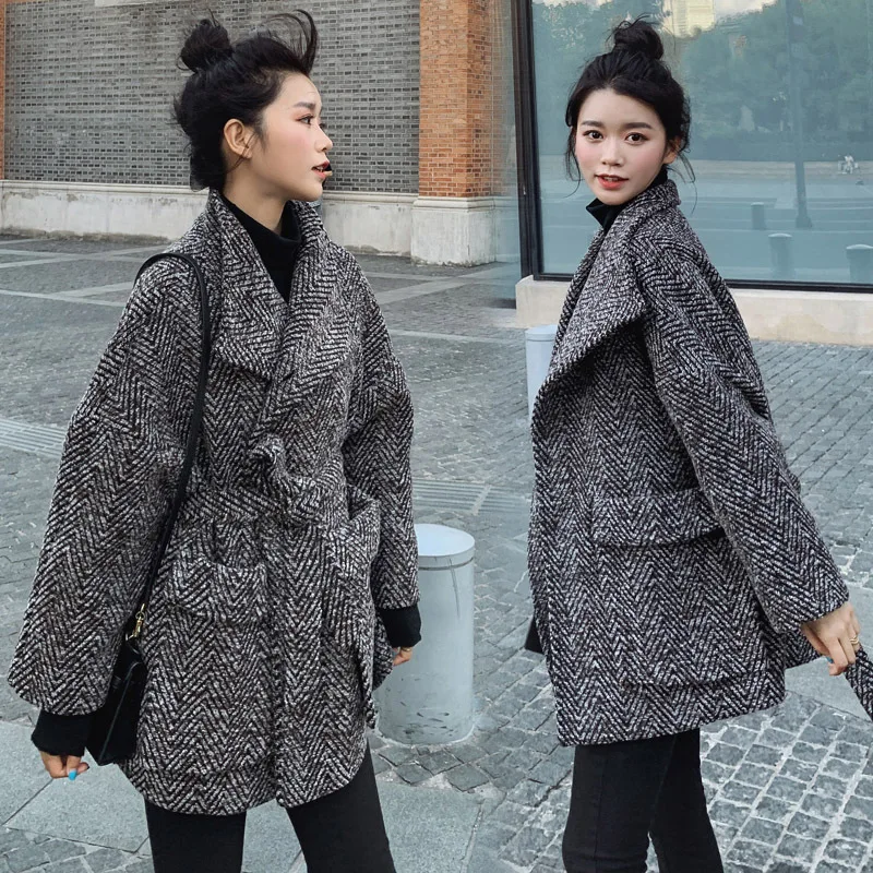 

Woolen Jacket Short 2019 Autumn & Winter Popular New Style WOMEN'S Dress Korean-style Loose Fashion Elegant Plaids And Tweedst F