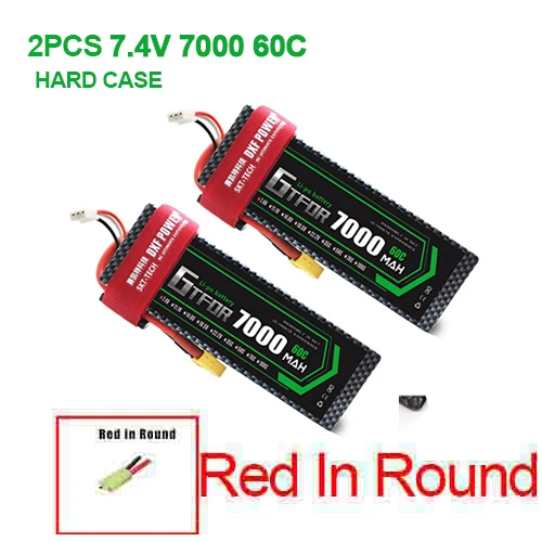 2PCS7000mahRED 2 шт 7,4 V 5200 45c 7000mAh 60C GTFDR LiPo аккумулятор 2S HardCase для 1/8 1/10 RC модель автомобиля TRX Slash Emaxx - Цвет: 2PCS7000mahRED