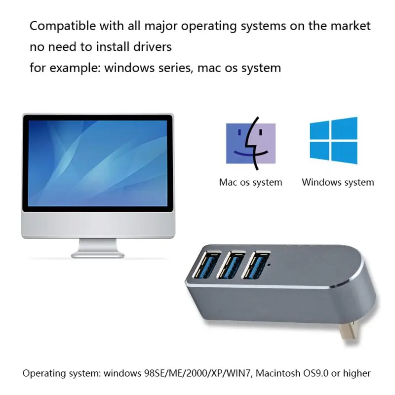 Алюминиевый сплав мини 3 порта USB 3,0 концентратор поворотный USB разветвитель адаптер для ПК ноутбука C90F