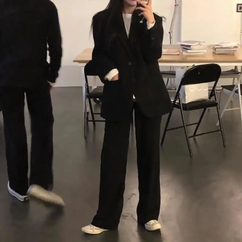 Black wide leg pant suit Clearance