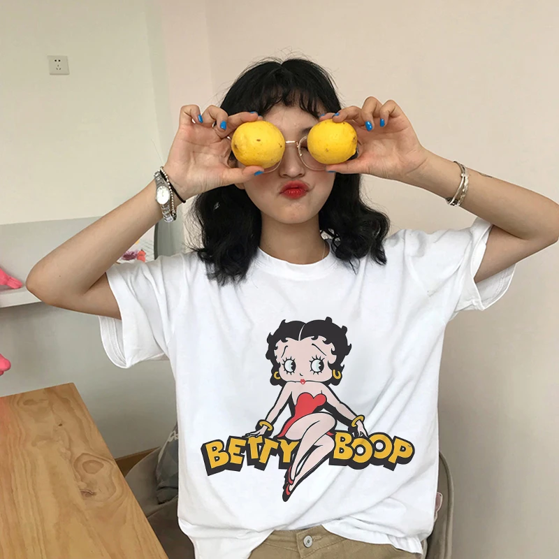 2020 Summer Casual Vogue Female T-shirt Harajuku Funny Betty BOOP Printed Tshirt Vintage Aesthetic T Shirt New White Streetwear