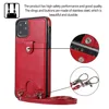Coque en cuir PU avec lanière et lanière pour iPhone, compatible modèles 11 Pro, XS Max, 7, 8, 6, 6s Plus, XR, X, avec sac à cartes ► Photo 2/6