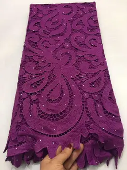 

African Pure Purple Guipure Lace Fabric 2020 High Quality Nigerian Cord Lace Fabric France Water Soluble Lace For Wedding Dress
