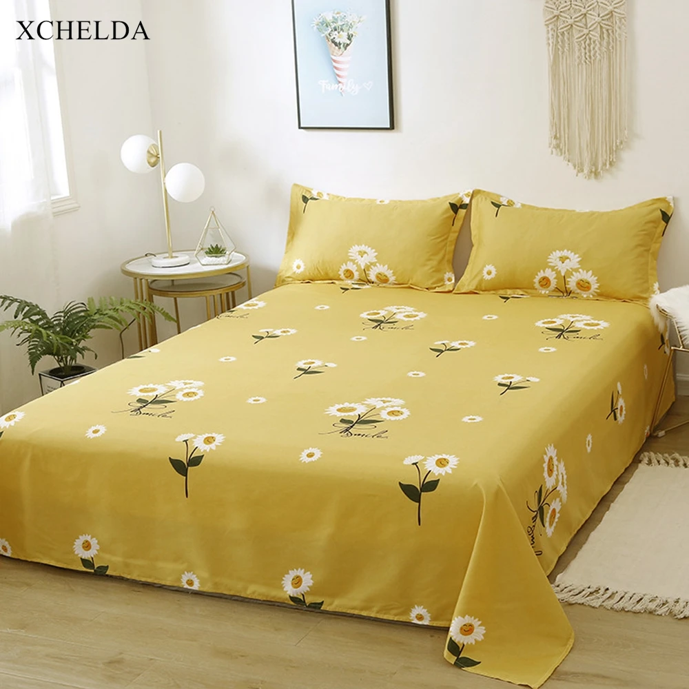 Yellow Comforter Duvet Cover Bed Sheet set Double Queen King Size Bedding Set Cute Flower Cotton Children linens Home Textile