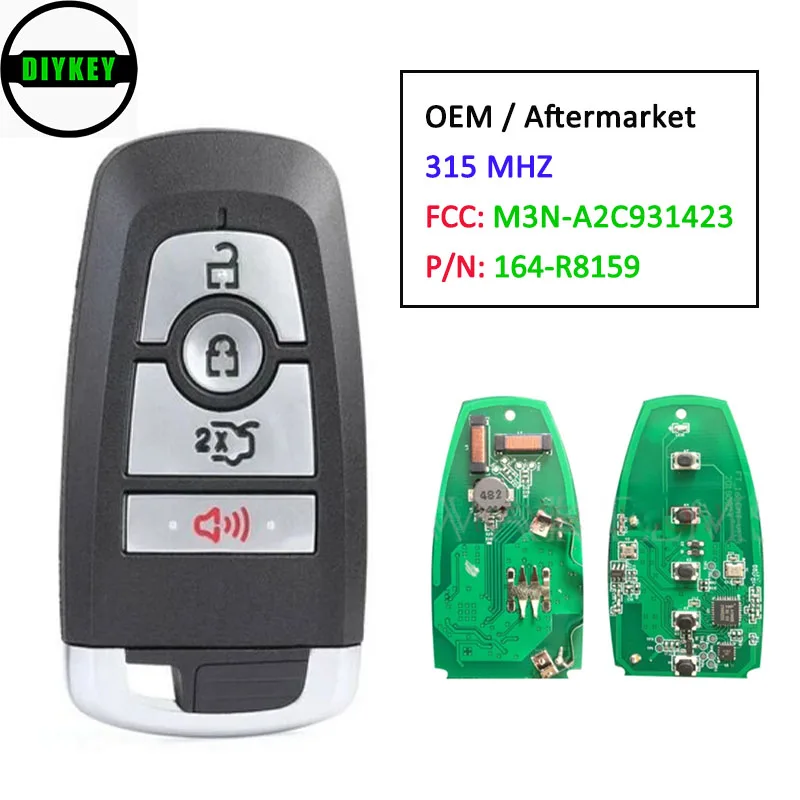 

DIYKEY OEM / Aftermarket умный дистанционный ключ-брелок от машины 315 МГц для Ford Mustang 2017-2018 P/N:164-R8159 FCCID:M3N-A2C931423
