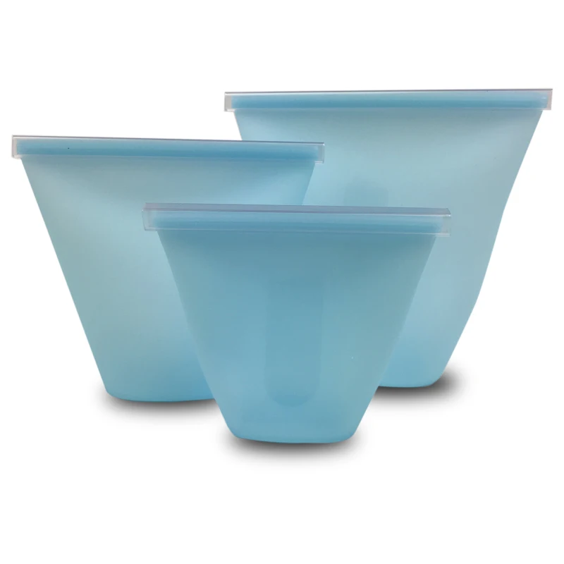 3 pcs blue cup Кухня ноль Отходы многоразовые силиконовые Ziplock заморозка мешки Растительные герметичные контейнеры встать хранения продуктов Сумка на молнии - Цвет: 3 pcs blue cup