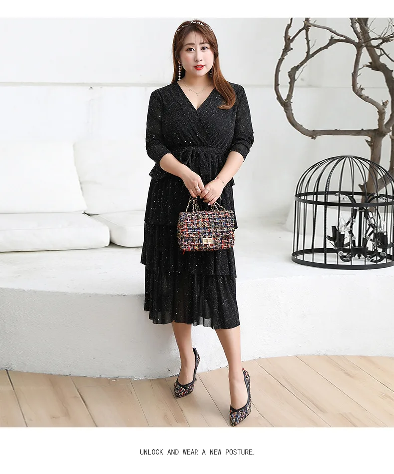 Autumn Clothing New Style Fat Mm Large Size Dress Plus-sized Elegant Liangsi Dress a Generation of Fat a 6804