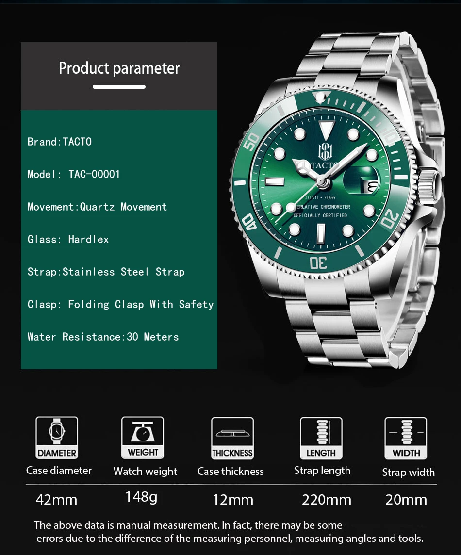 2021 TACTO Mens Watches Top Brand Luxury Gmt-Driver Sports Watches Black Steel Case Rotated Male Wrist Watch Relogios Masculinos