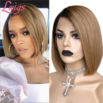 

Short Bob Lace Front Wig Ombre Dark Roots 30# T Black Wigs Straight Ombre Short Bob Lace Front Human Hair Wigs For Women Lwigs