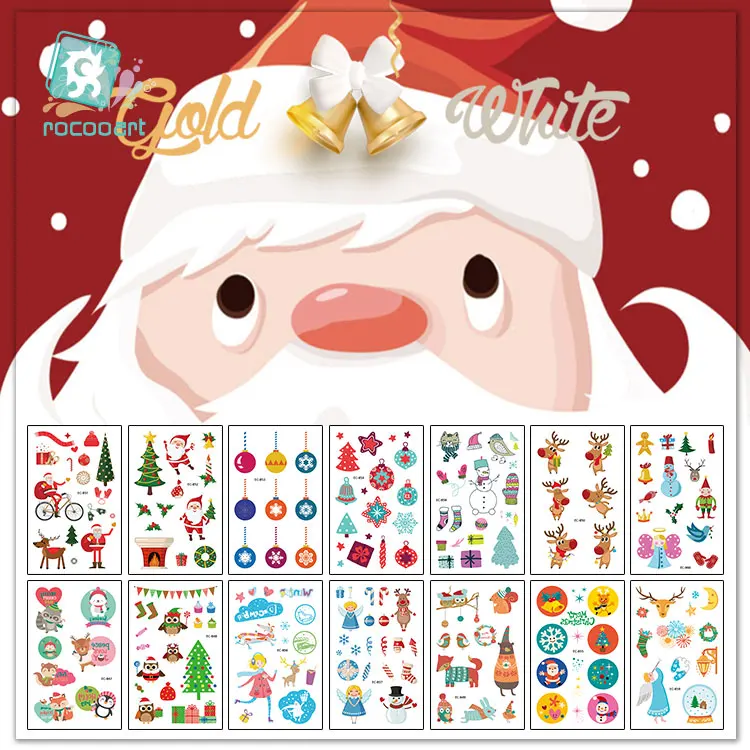 Rocooart Christmas Decorations Tattoo Stickers Children Party Gift Temporary Santa For Kids White Snow Fake Tatoo | Красота и