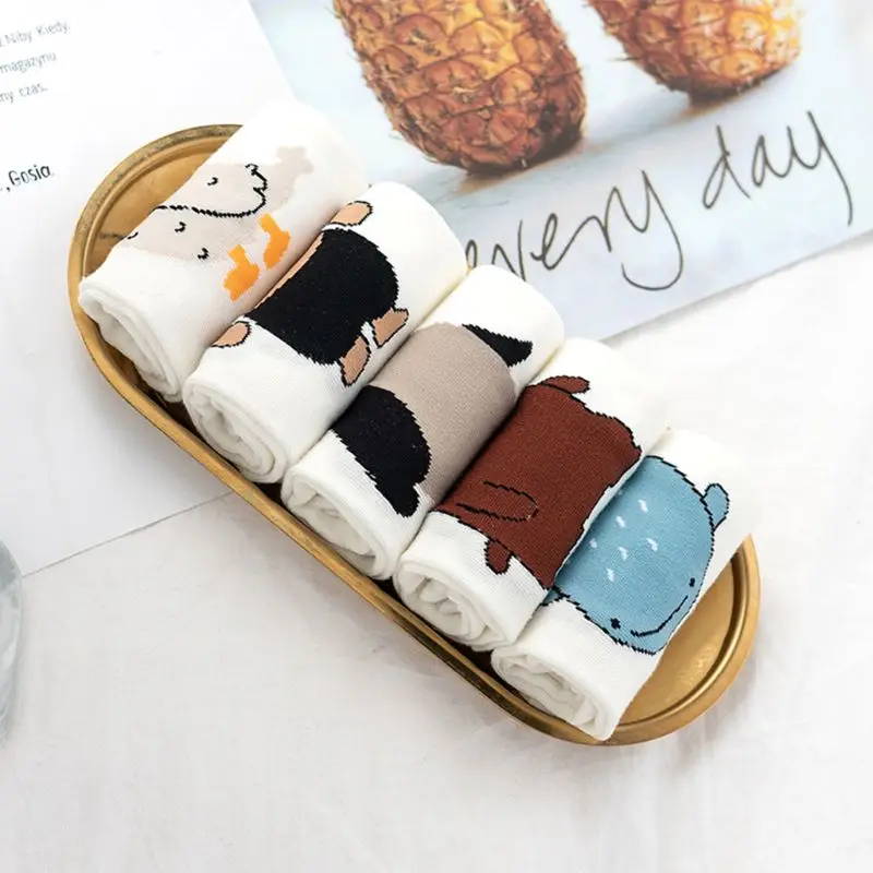 5 пар женских и мужских коротких Хлопковых Носков Короткие Носки с рисунком Кита, пингвина, медведя 094B