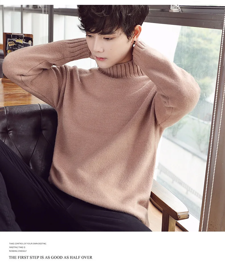 Man High Lead Pullovers Big Size Youth Sweater Knitting Rendering Unlined Upper Garment Turtleneck Sweaters Top