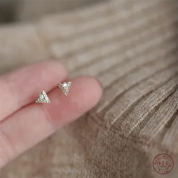 925 Sterling Silver Japanese V-shaped Pavé Crystal Stud Earrings Women Light Luxury Wedding 14k Gold  Platin Jewelry Gift