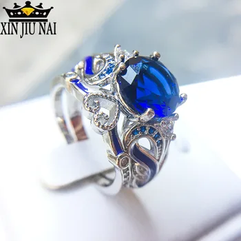 

Exquisite Love Design Crown Hand Heart Claddagh Ring Set AAA 925 silver Blue CZ Crystal Rings for Women diamond jewelry