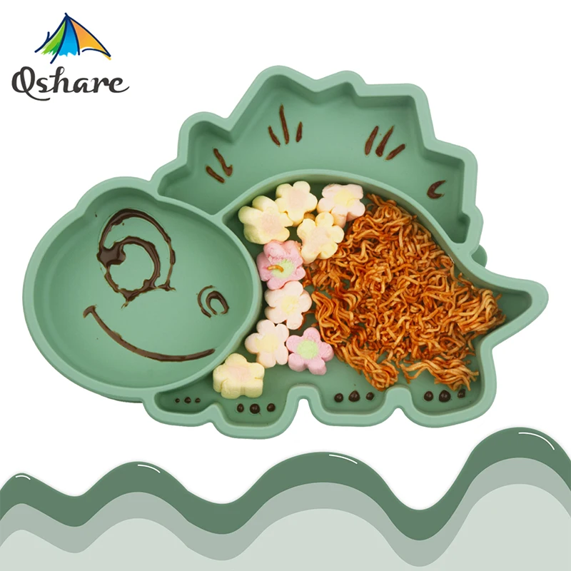 

Qshare Silicone Baby Plate Cute Dinosaur Platos Children's Dish Geschirr for Kids