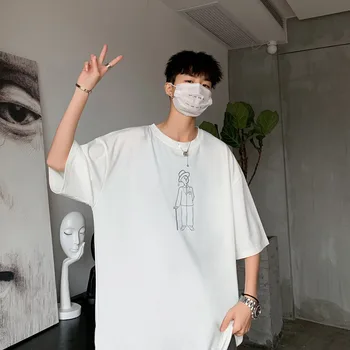 

ZHIJING round Neckline T-shirt Men's Korean-style Couples Loose-Fit Half Sleeve Trend Versatile Half-sleeve Shirt T-shirt