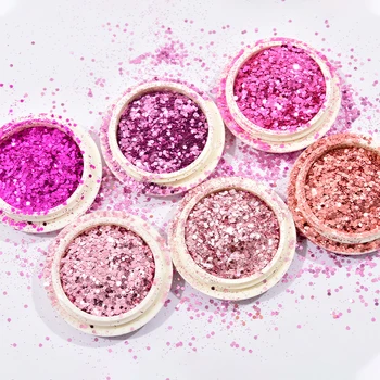 

6 Boxes/ Set Holographic Glitter Set, 3ml in white Jar NAIL ART GLITTER , 6Color Chunky Loose Glitter Polish Glitter Nail art