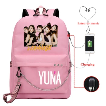 

Mochila Kpop ITYZ YUNA Bookbag Pink Backpack 2020 WANNABE Printed Travel Backpack Women Usb Charge Laptop Back Pack Black Bag