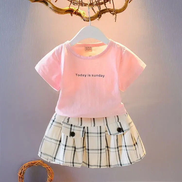 MERI AMMI/комплект детской одежды из 2 предметов для девочек Футболка с цветочным рисунком+ юбка с цветочным рисунком для девочек от 2 до 7 лет - Цвет: 06
