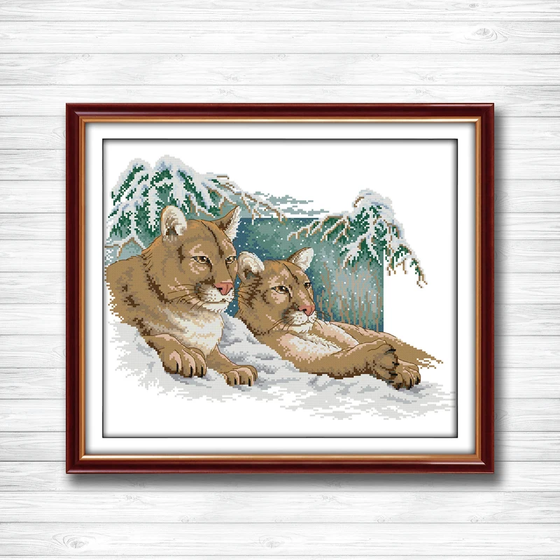 Набор для вышивки крестиком Pumas in the snow lion ручная работа домашний декор рассчитан