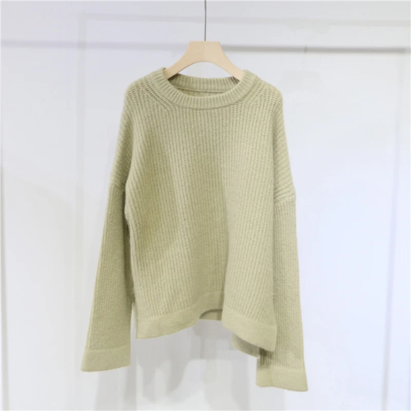 Werynica, длинный рукав, Осень-зима, свитер для женщин, корейский стиль, Вязанный свитер, пуловер, джемпер, мода, свитер с круглым вырезом для женщин - Цвет: green