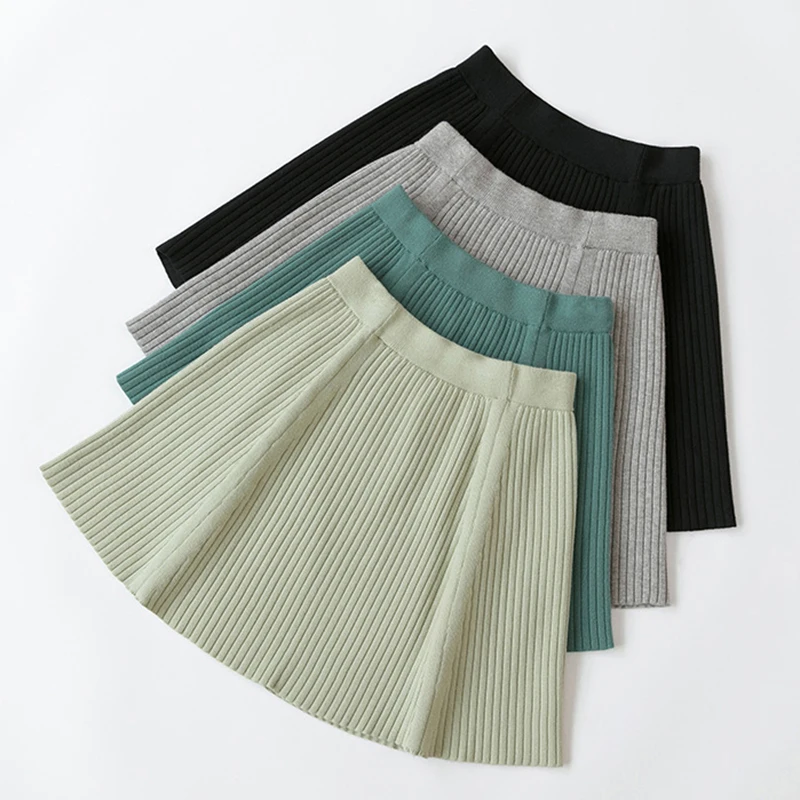

Shintimes 2020 Autumn Winter A-line Short Skirts Women Pleated Sweater Mini Skirt Female Elegant Knitted Skirt High Waist Korean