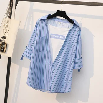 

COIGARSAM 4XL Plus Size Fashion blouse women Summer blusas womens tops and blouses Blue 8202