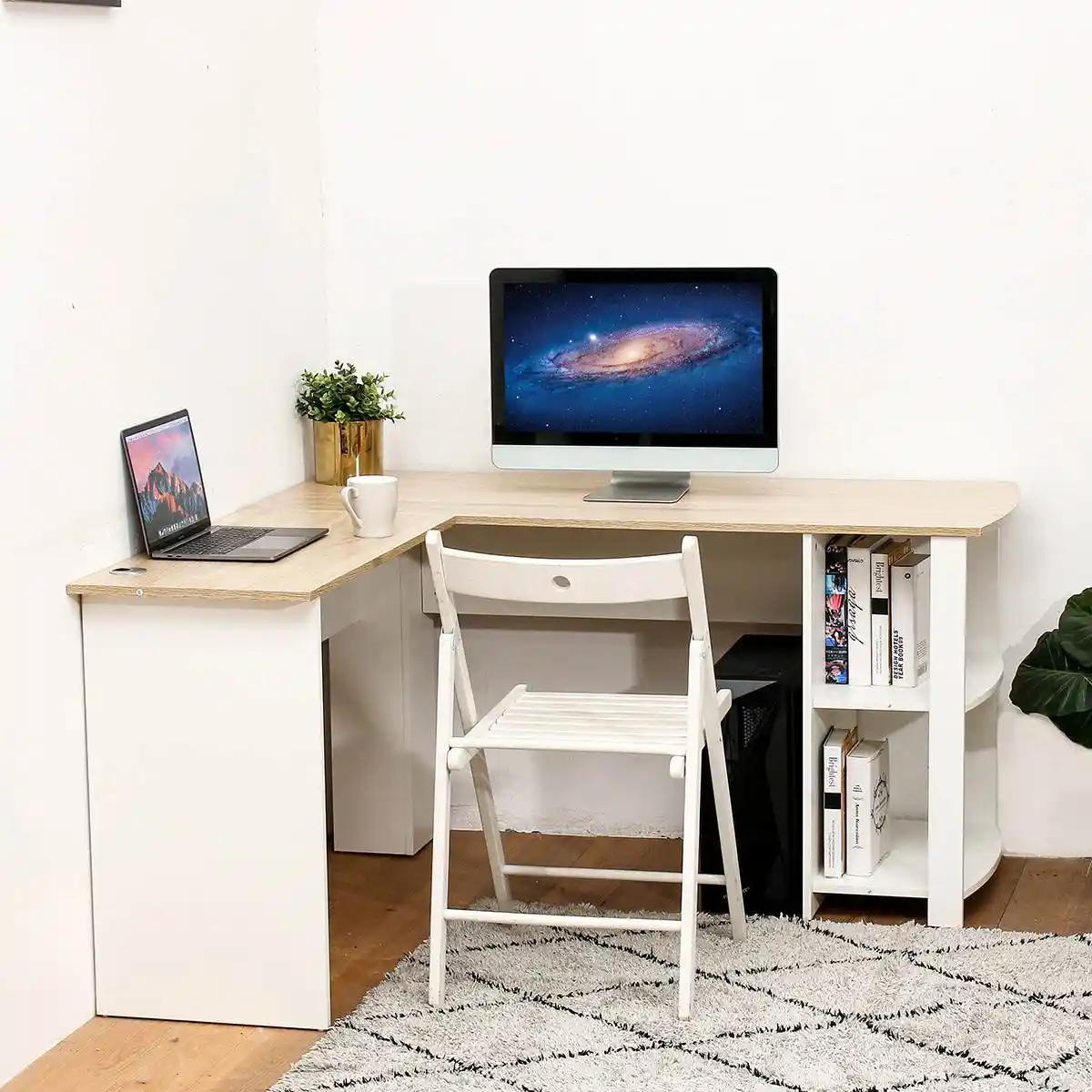 L Shaped Corner Computer Office Desk With Book Shelves Home Desk