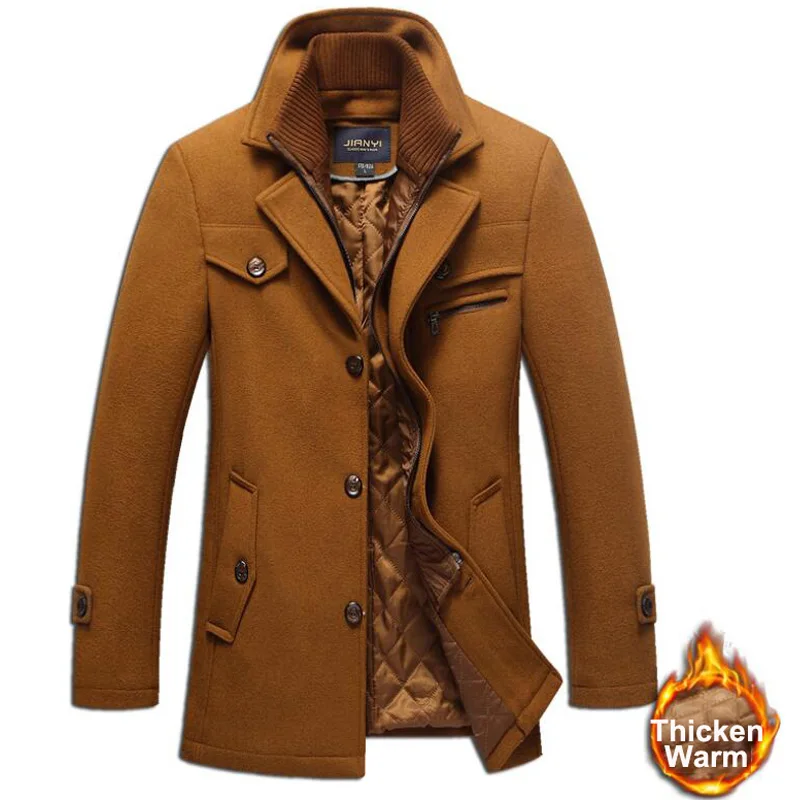 Зимние шерстяные пальто Casaco Masculino длинная куртка мужская повседневная утепленная шерстяная Верхняя одежда abrigos palto Мужская ветровка пальто 5XL casacos - Цвет: camel