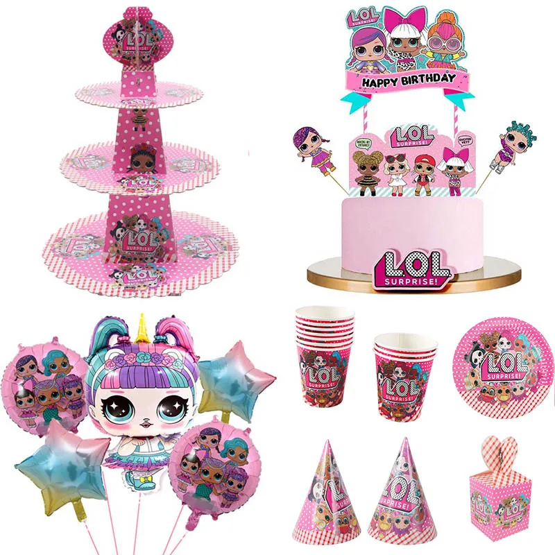 LOL dolls-artículos de decoración para fiestas de cumpleaños, artículos de decoración con temática DIY sorpresa, plato de vacaciones, cuchara, pastel de boda, regalos para niños