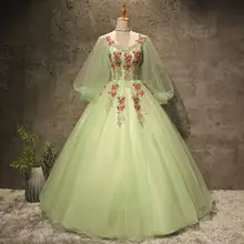 Благородное платье для выпускного вечера, Модное бальное платье с вышивкой и аппликацией, элегантное вечернее бальное платье с круглым вырезом и длинным рукавом