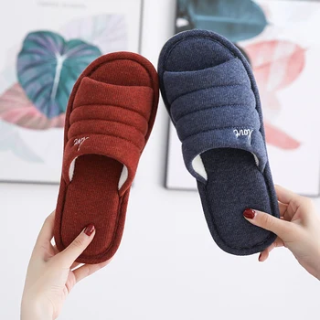

Men Flip Flops Autumn Slippers Cotton Fabric Family House Shoes Basic Flat Male Pantuflas