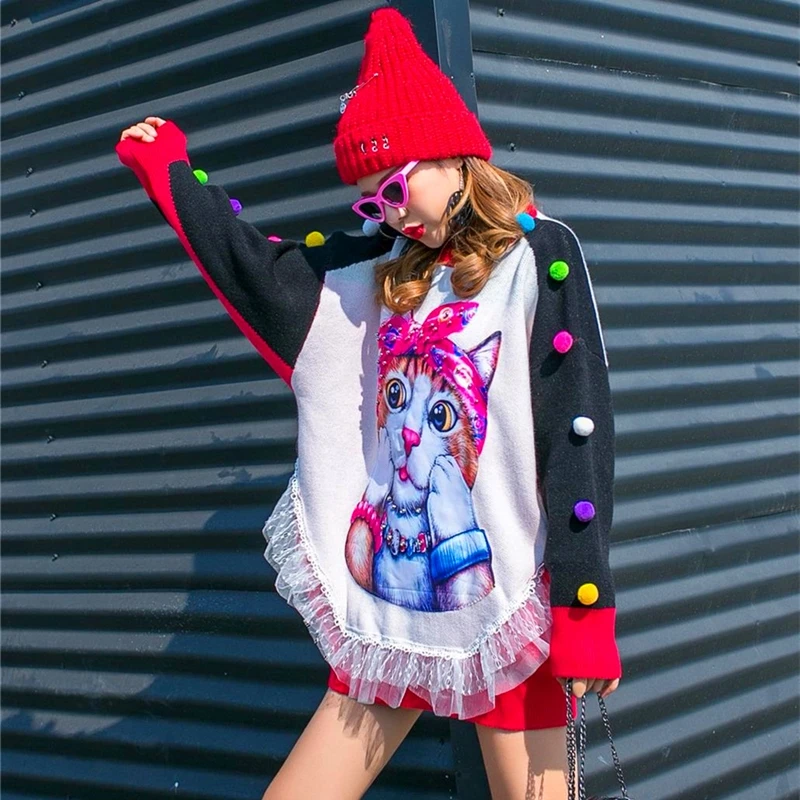 Vefadisa Plus Size Lace Patchwork Cartoon Print