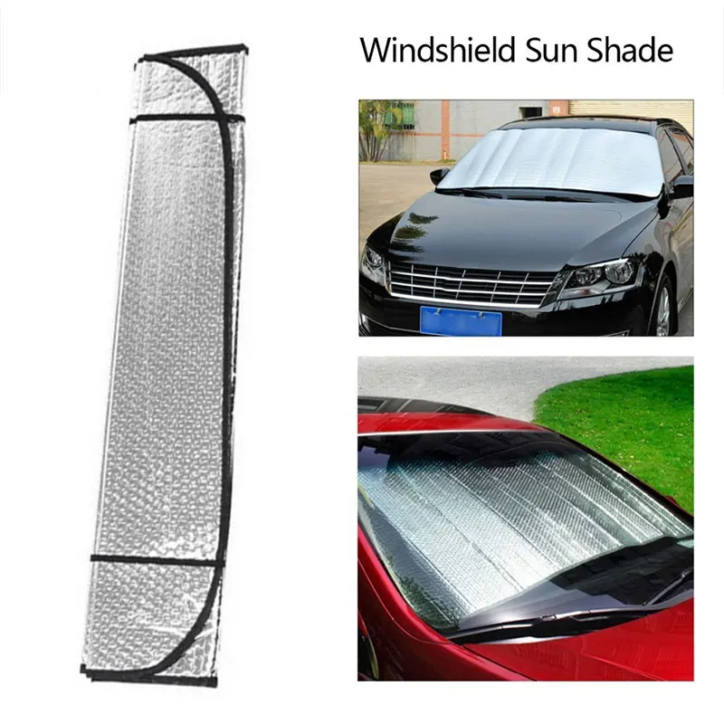 Windshield Cover Curtain Foldable Suction Cup Car Sunshade 140x70cm Silver Durable Motorcycle