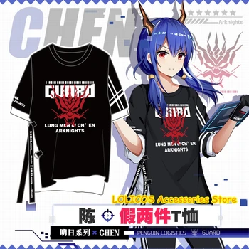 

Arknights Chen Loose T-shirt False Two Piece Short Sleeve Tee Summer Men Women Casual Fashion Pullover Tops Student Cosplay